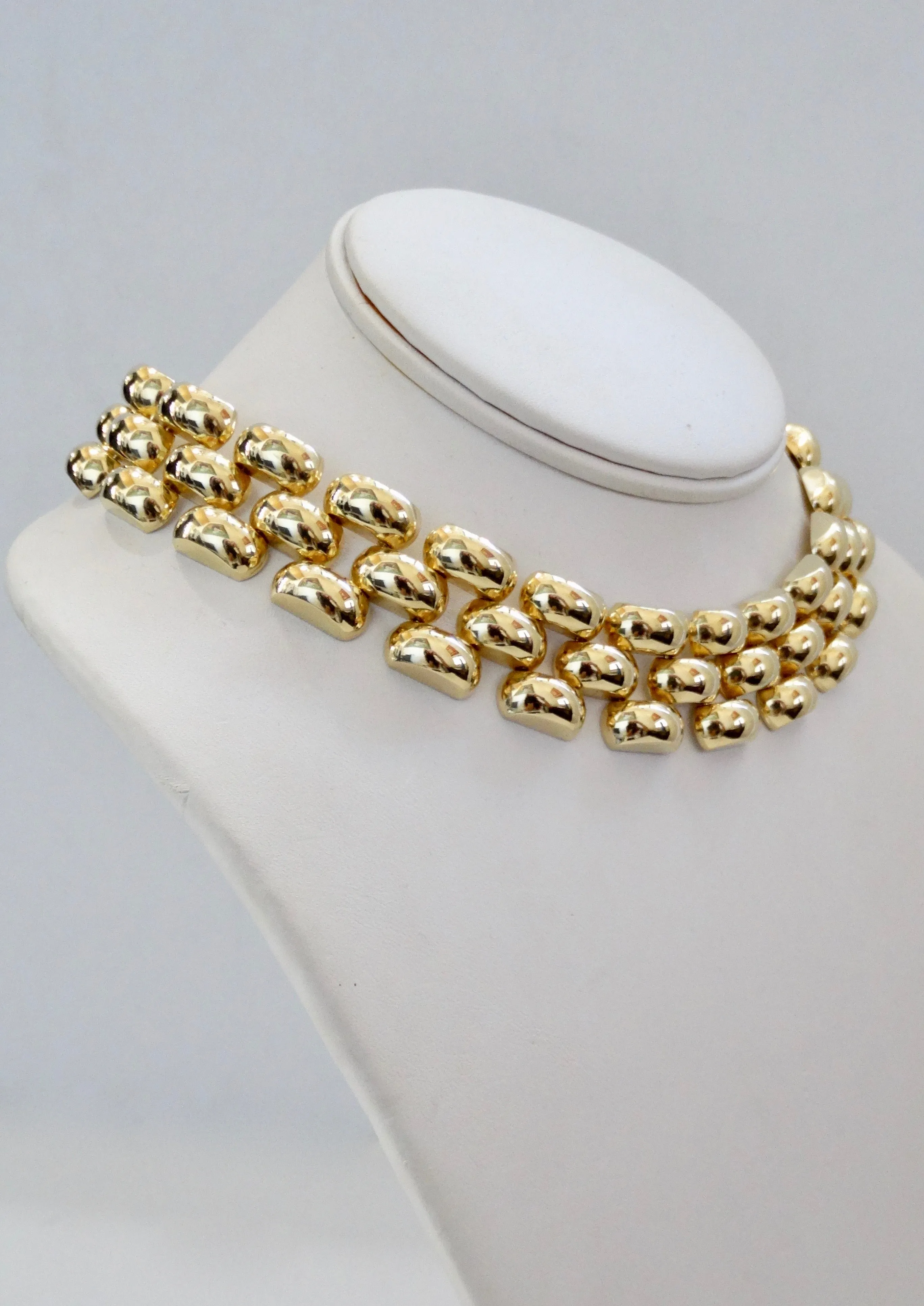 14k Yellow Gold Flexible Panther Link Collar Necklace