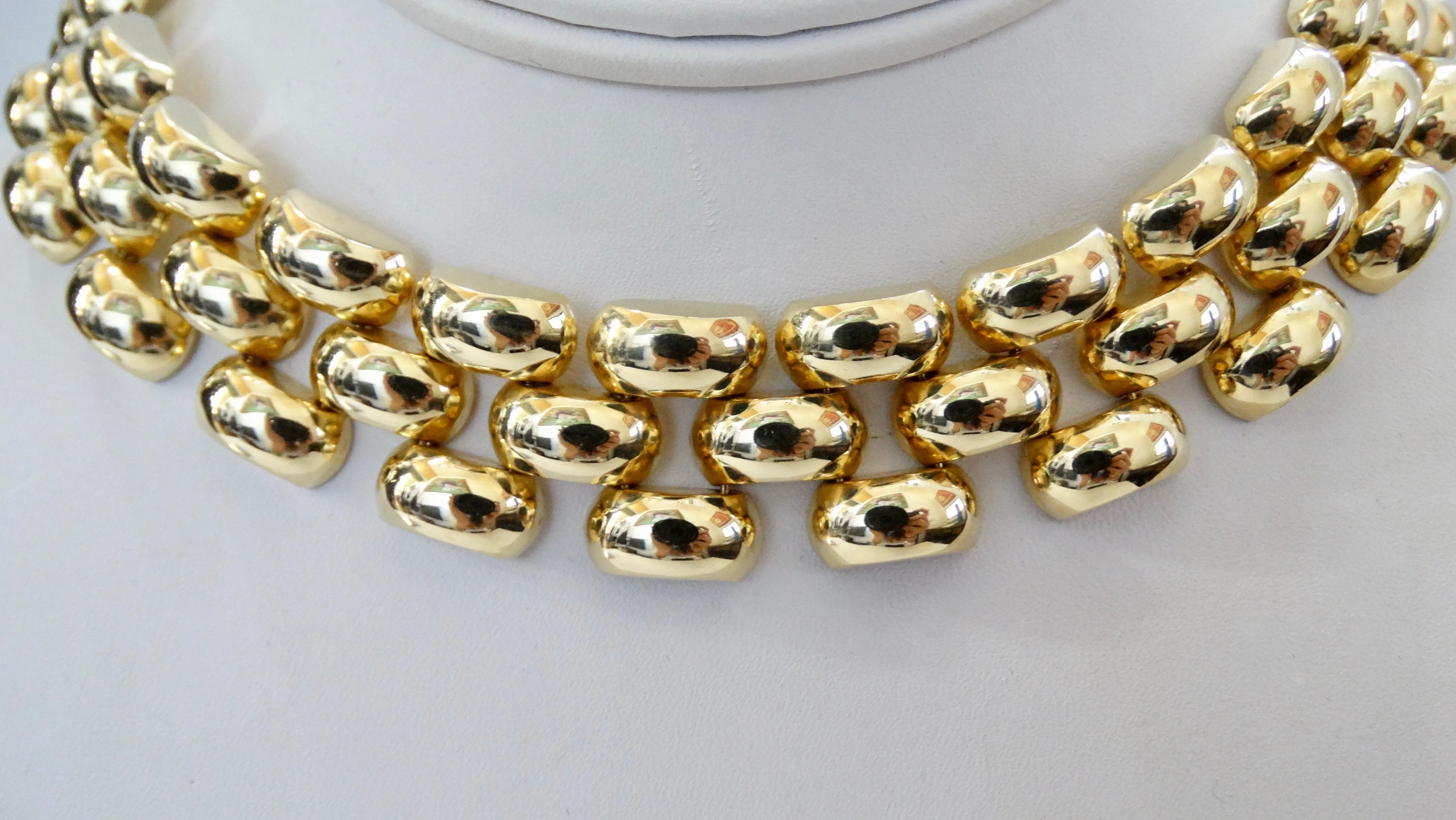 14k Yellow Gold Flexible Panther Link Collar Necklace