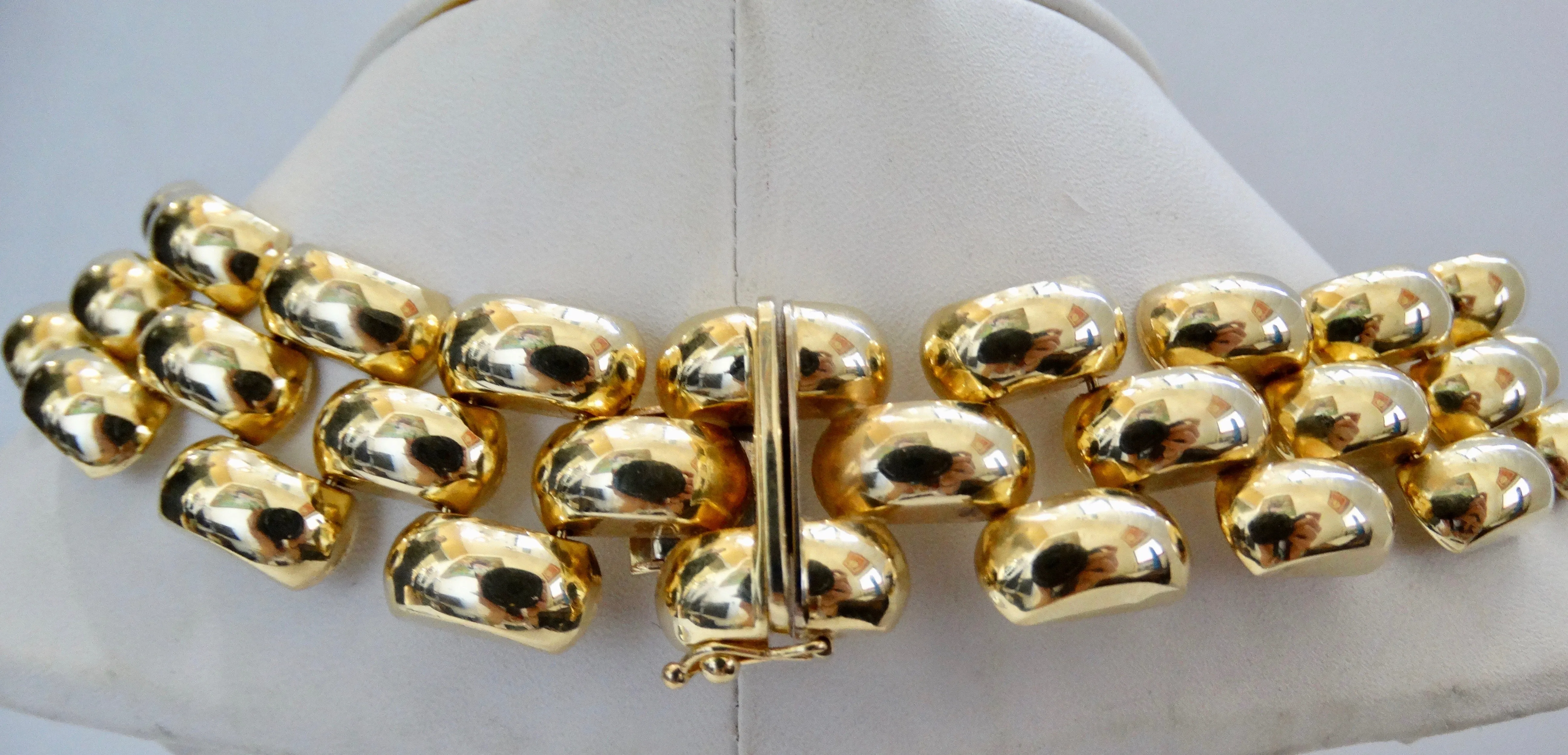 14k Yellow Gold Flexible Panther Link Collar Necklace