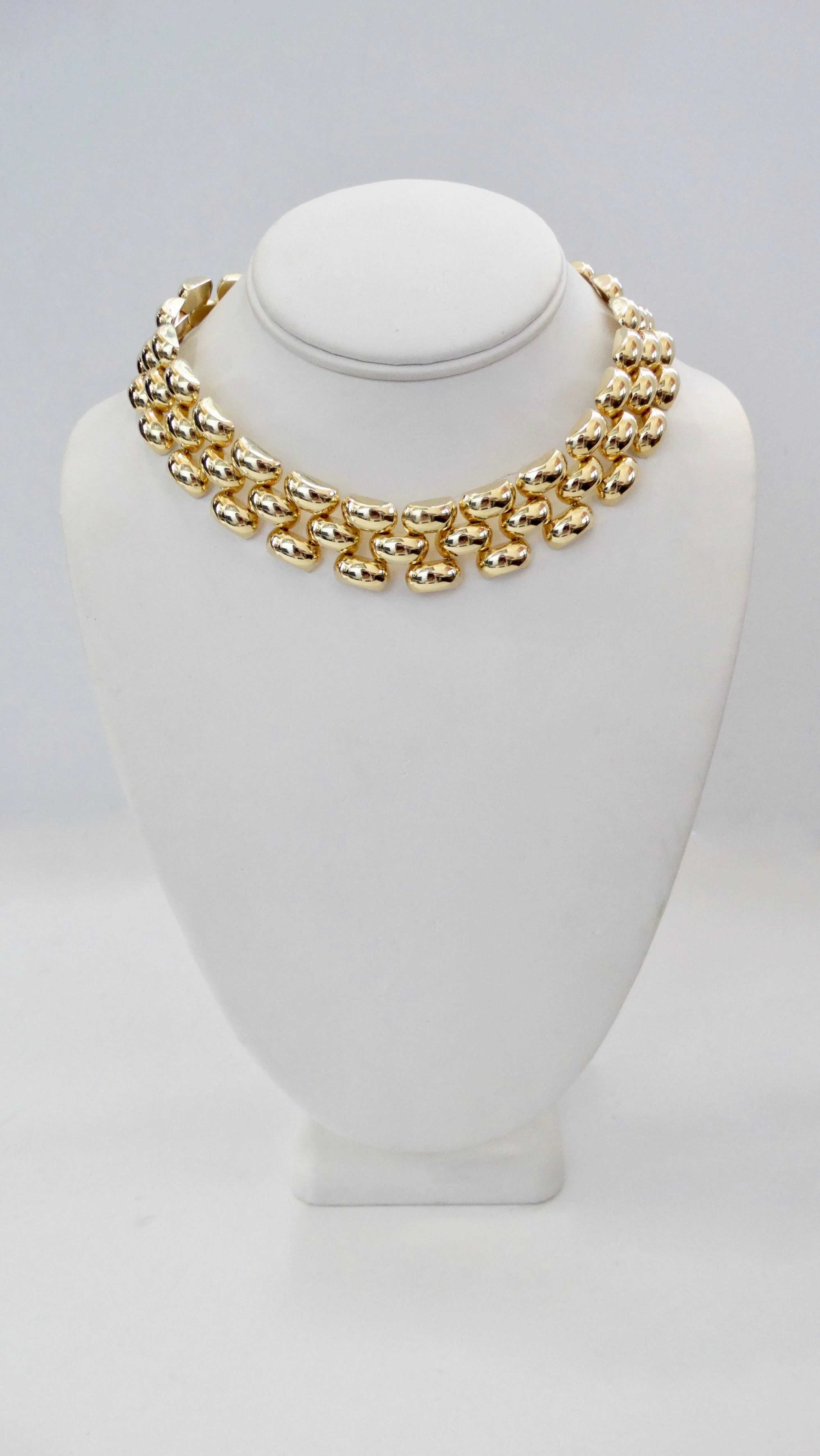 14k Yellow Gold Flexible Panther Link Collar Necklace