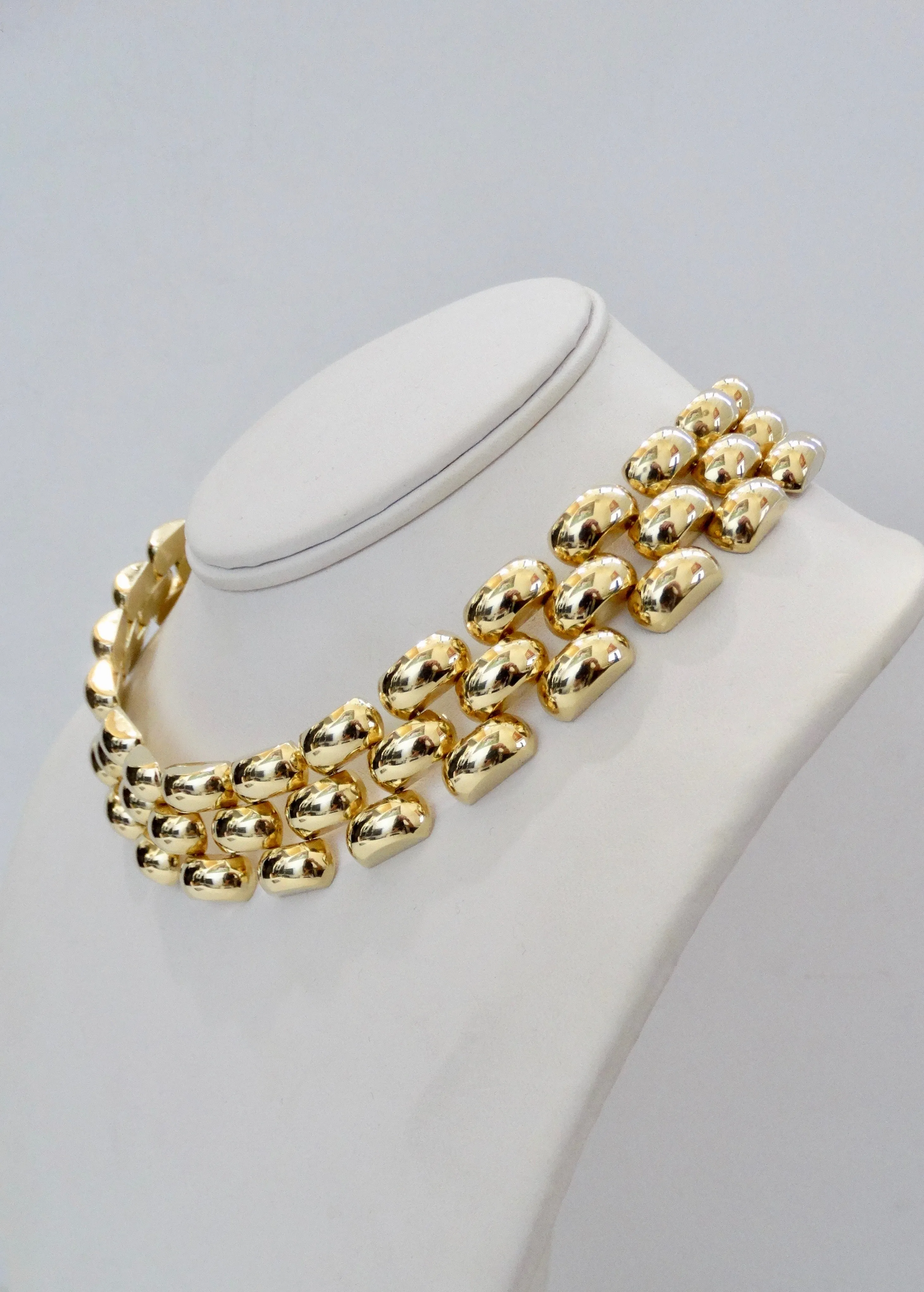 14k Yellow Gold Flexible Panther Link Collar Necklace