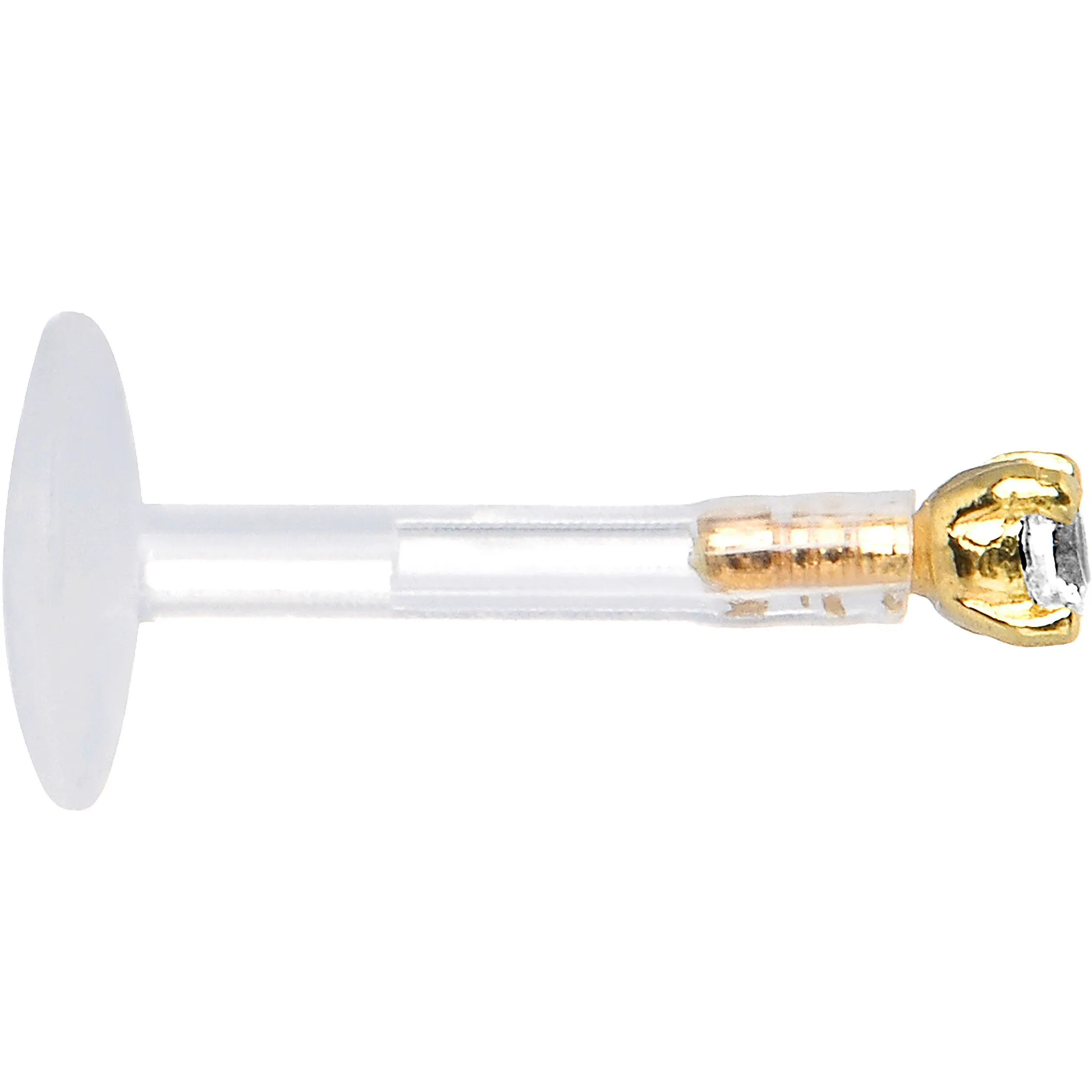 14kt Gold 2.5mm CZ Bioplast Push In Labret Monroe Tragus