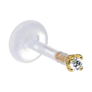 14kt Gold 2.5mm CZ Bioplast Push In Labret Monroe Tragus