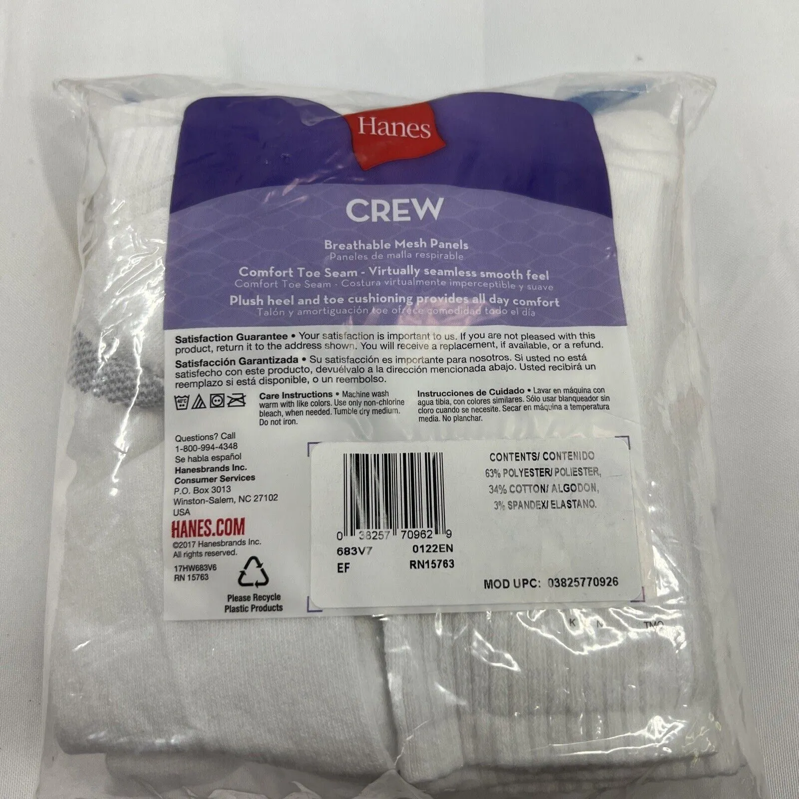(3) Hanes Women's Crew Cushioned Heel & Toe Socks 5-9 Breathable 6oz  1 21 Pairs