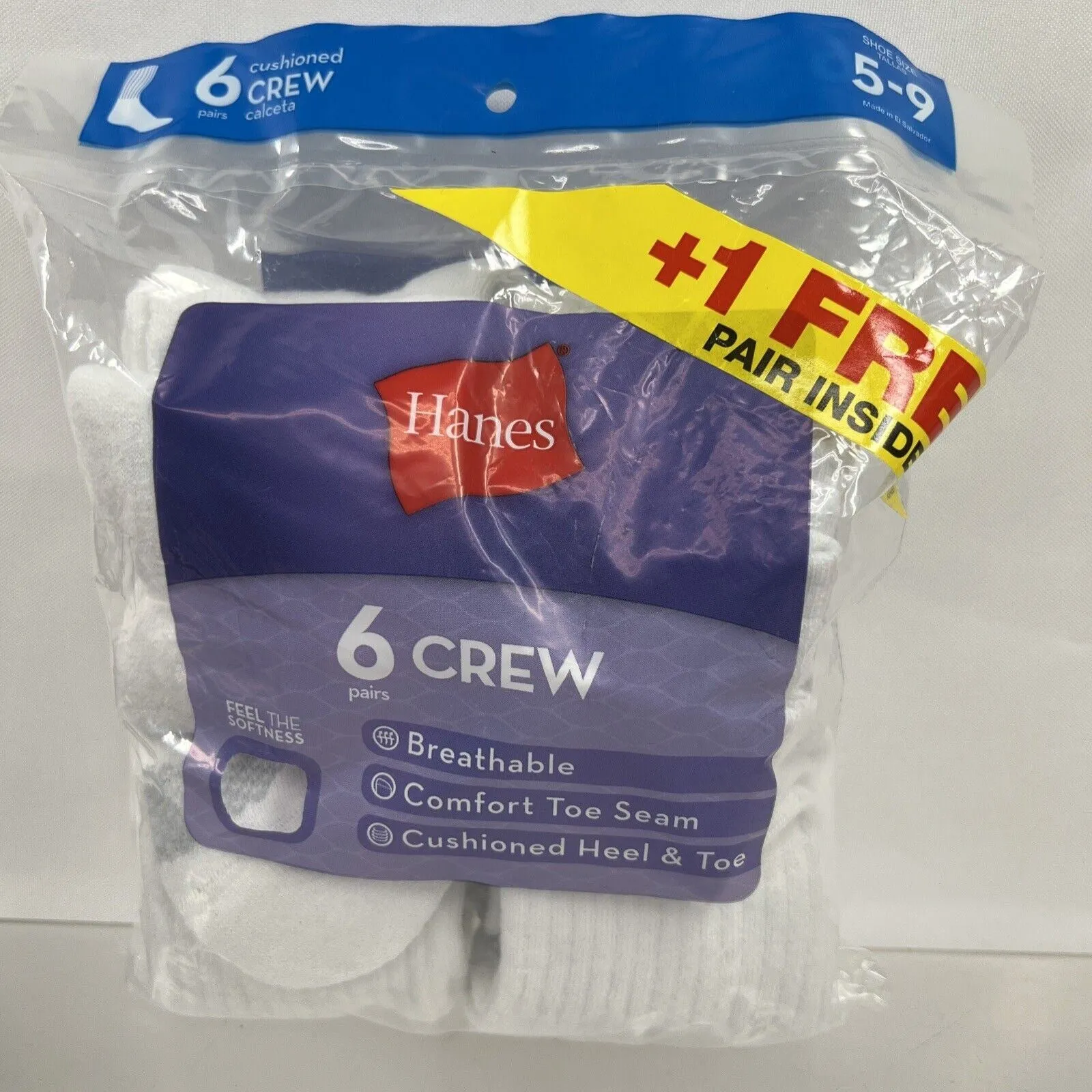 (3) Hanes Women's Crew Cushioned Heel & Toe Socks 5-9 Breathable 6oz  1 21 Pairs