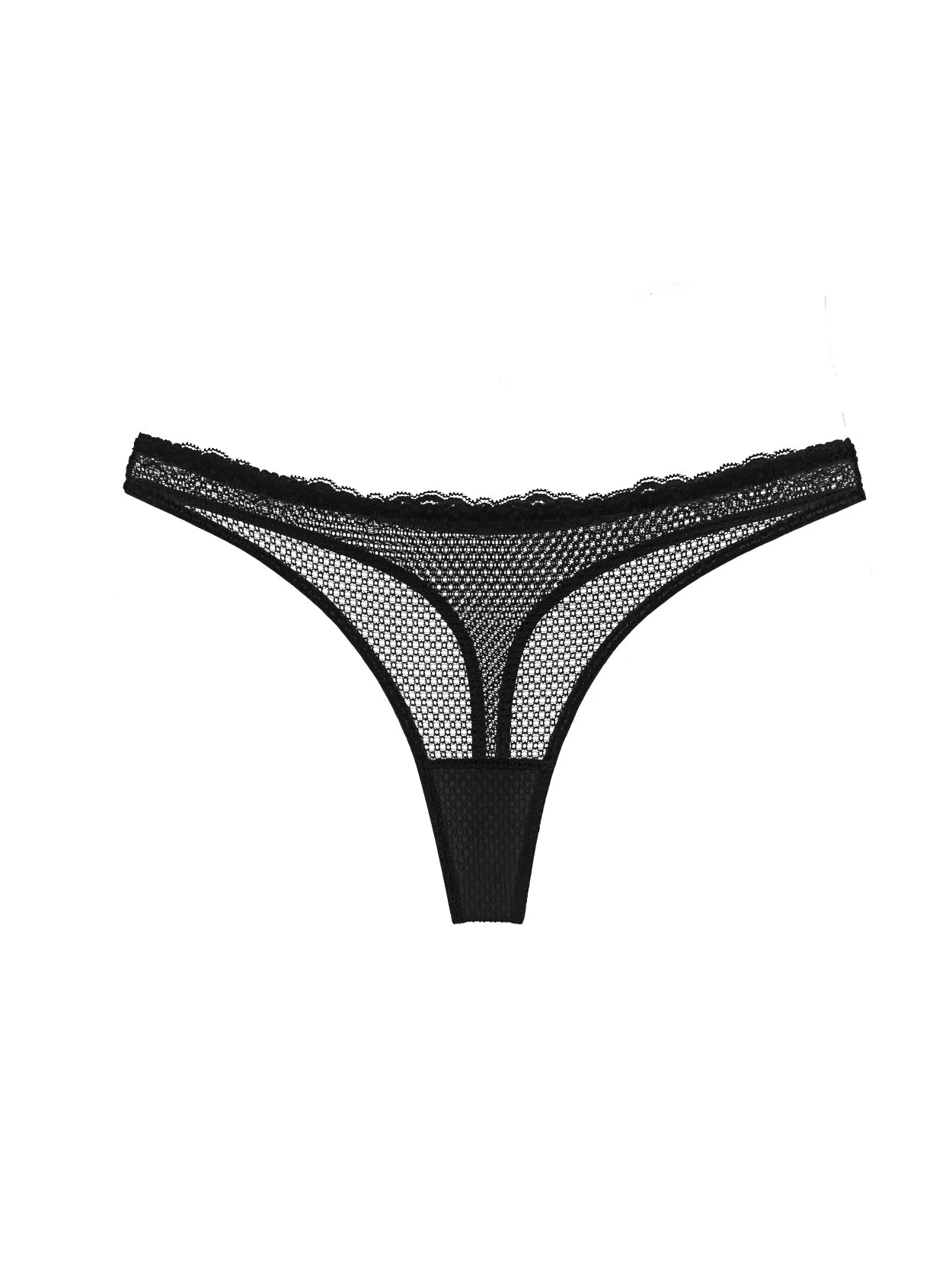 3 PCS Mid-Waisted Sexy Breathable Thongs Black