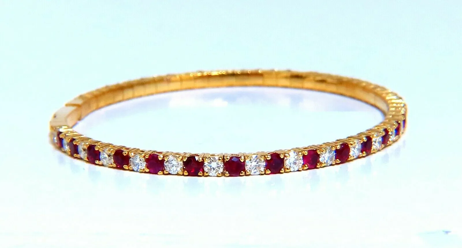 4.65ct vivid red natural ruby diamonds tennis Flexible Bangle bracelet 14kt