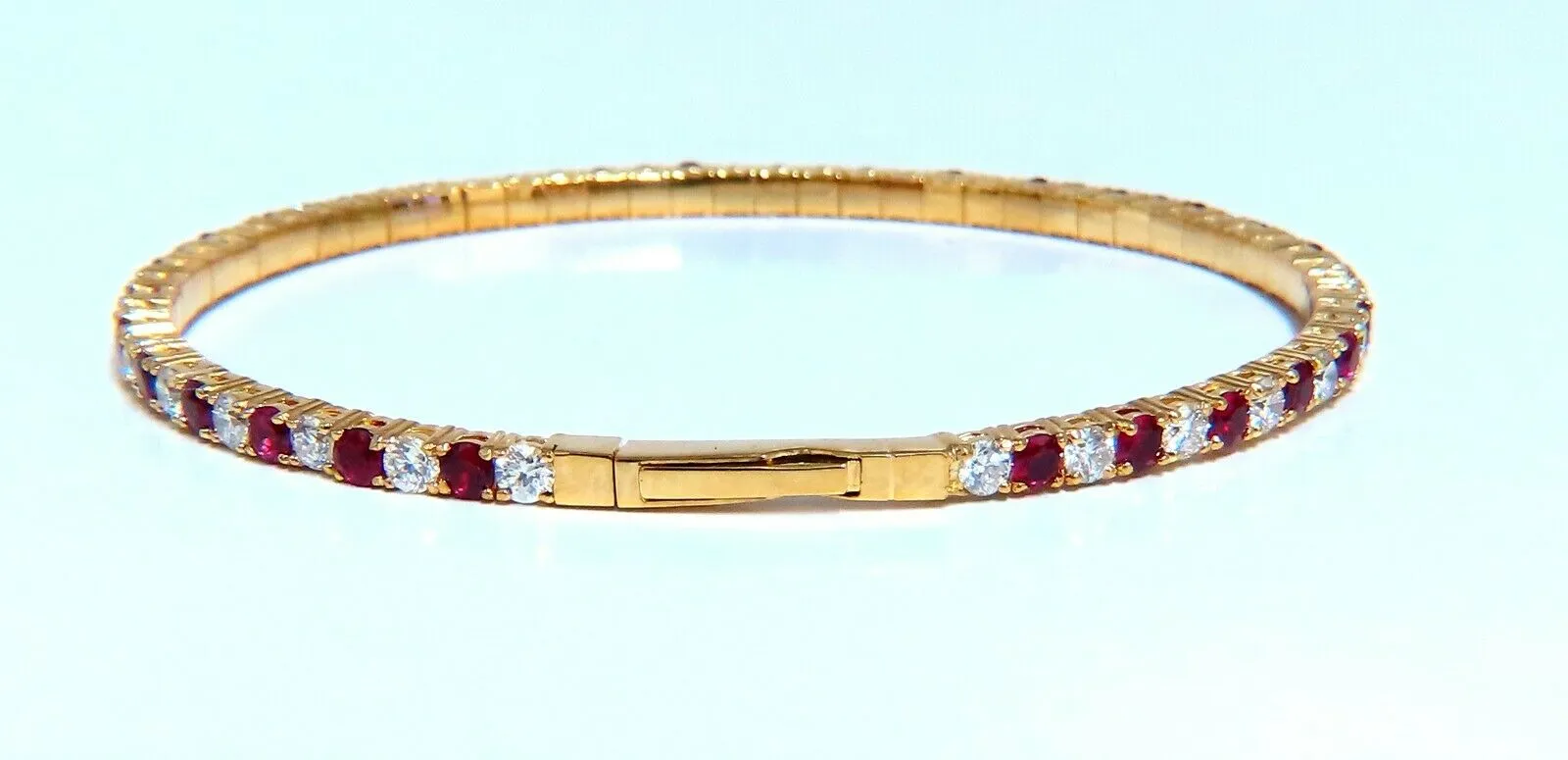 4.65ct vivid red natural ruby diamonds tennis Flexible Bangle bracelet 14kt