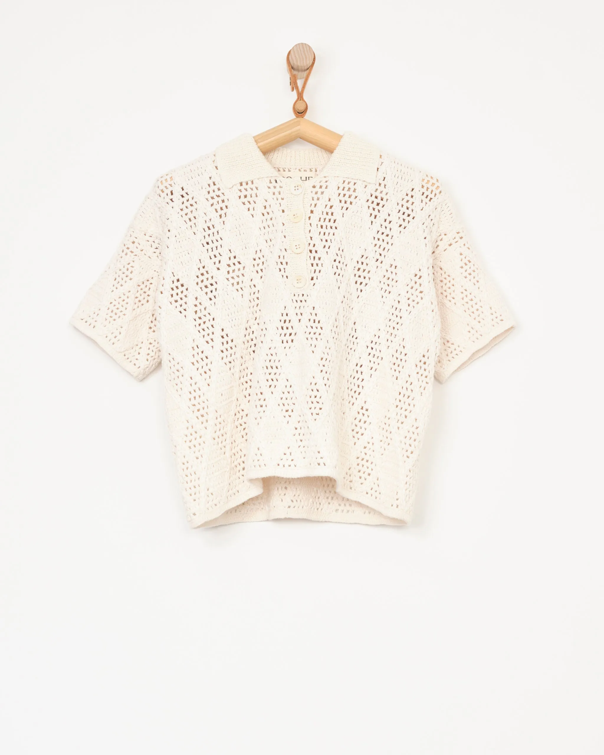 Argyle Crochet Polo in Cream