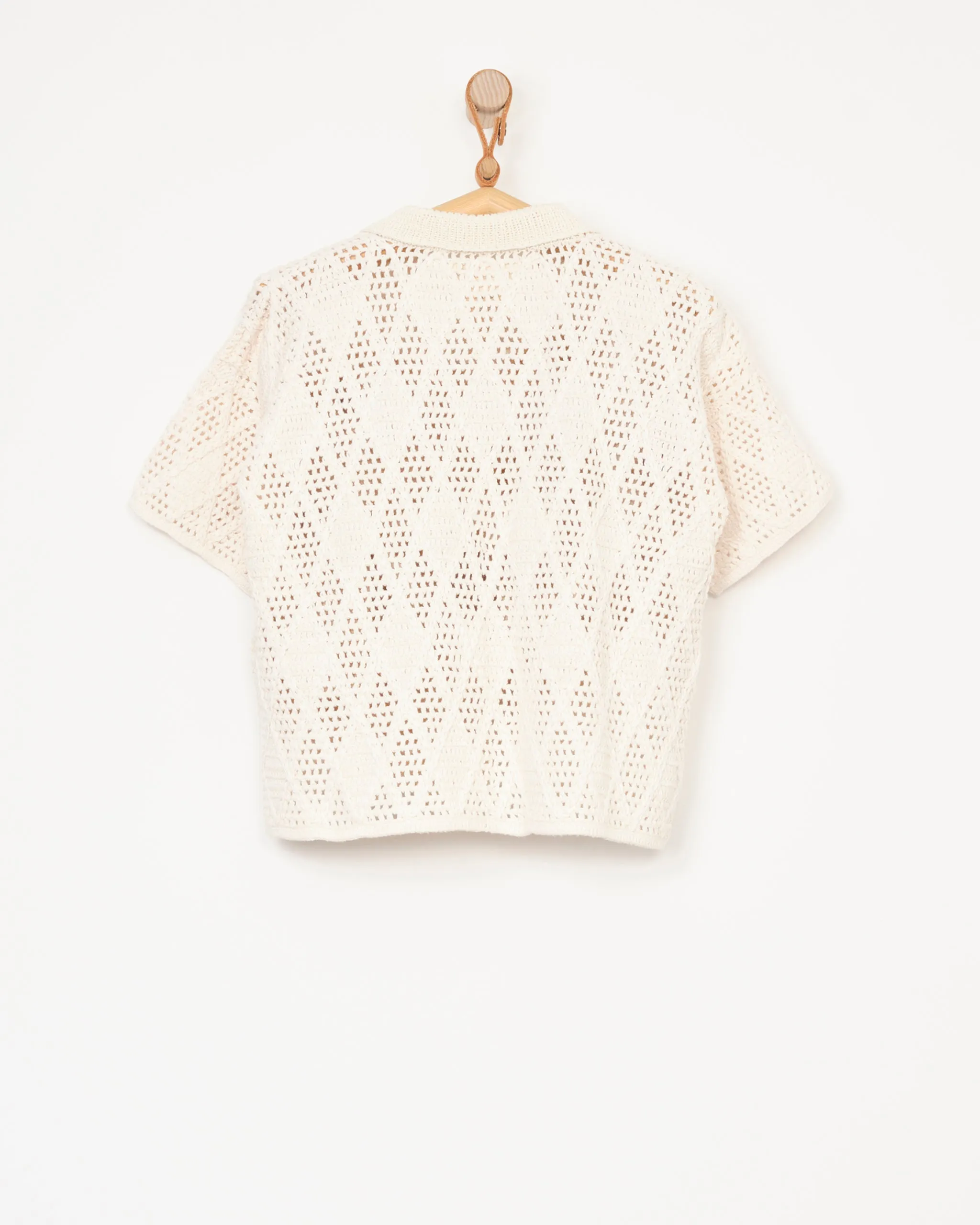 Argyle Crochet Polo in Cream