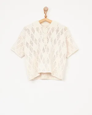 Argyle Crochet Polo in Cream