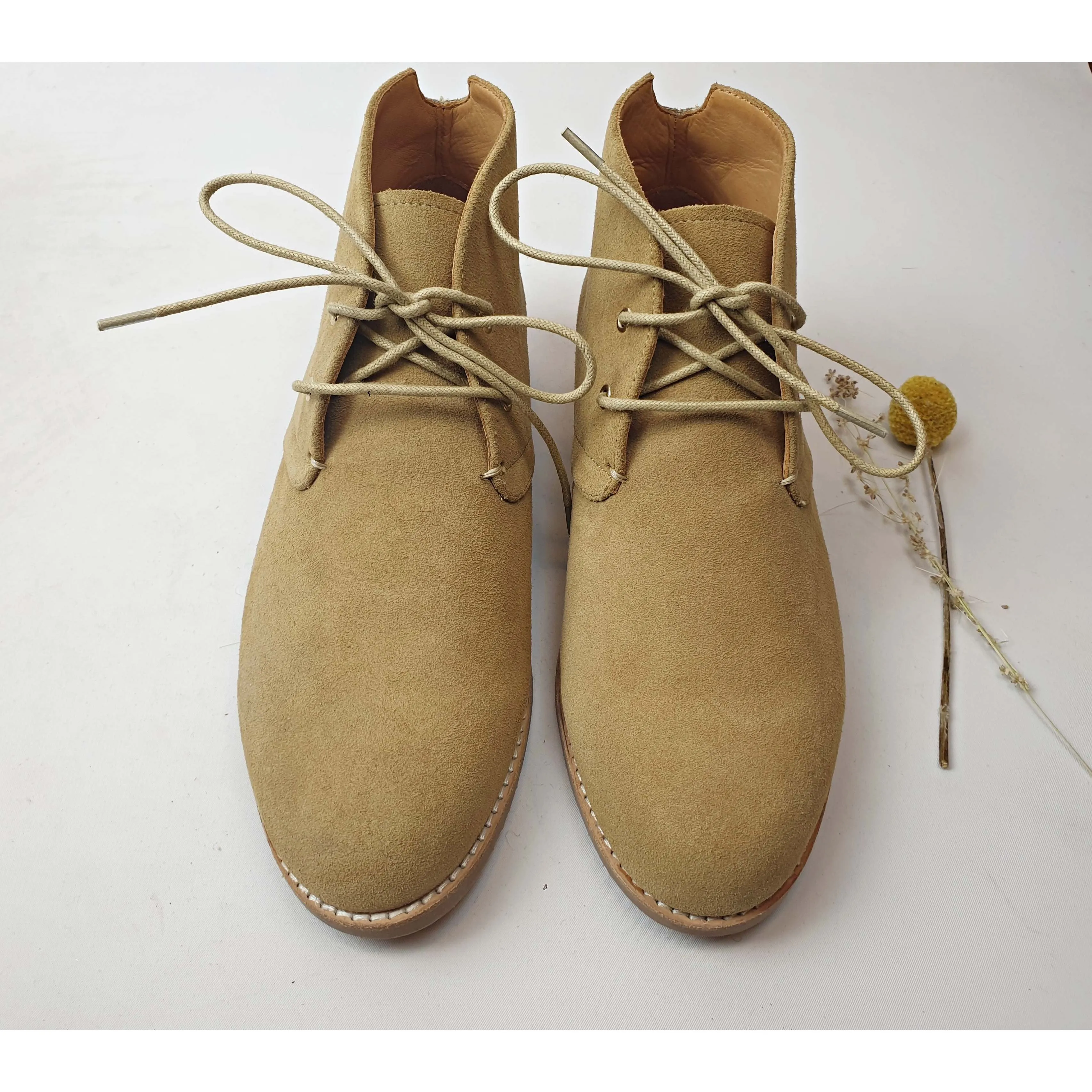 Bared beige soft neubuck leather laceup boots size 39