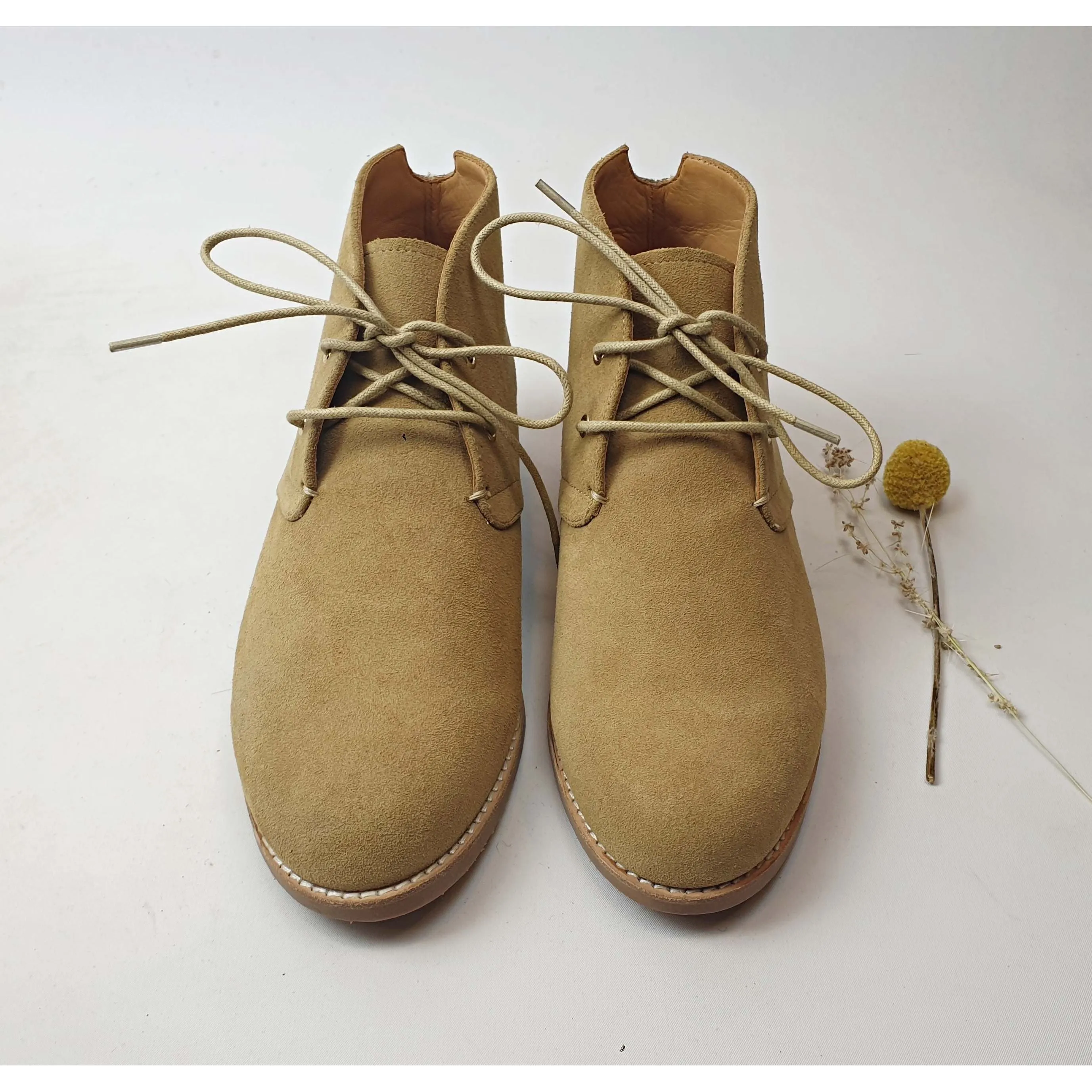 Bared beige soft neubuck leather laceup boots size 39