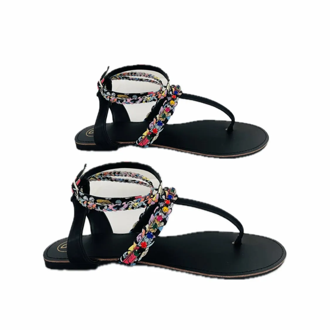 Black Poppy T Strap Sandals