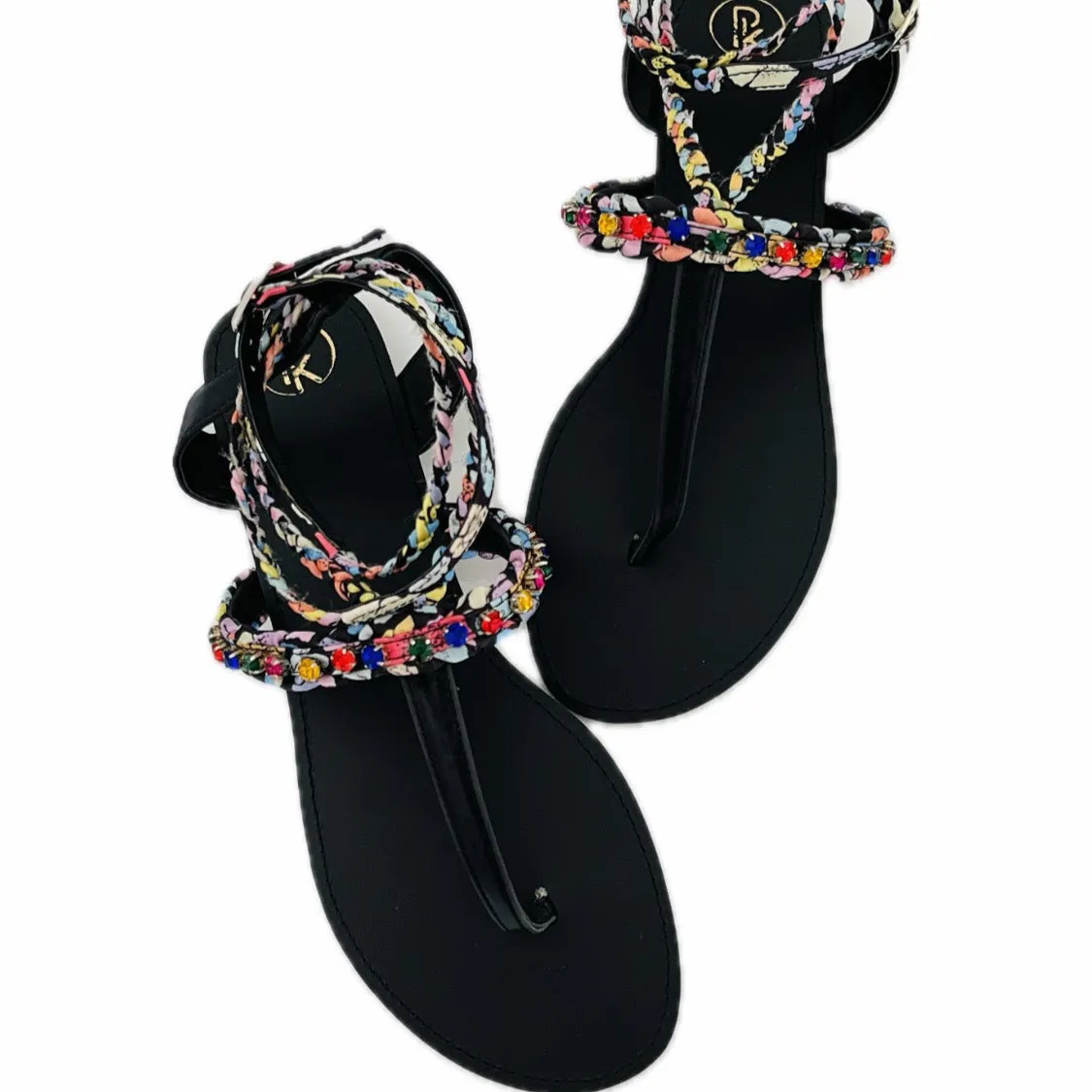Black Poppy T Strap Sandals