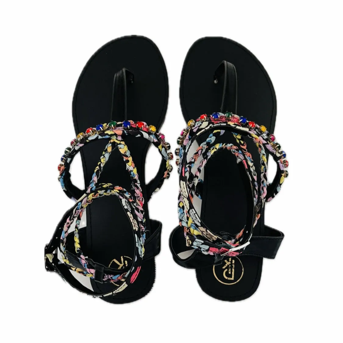 Black Poppy T Strap Sandals