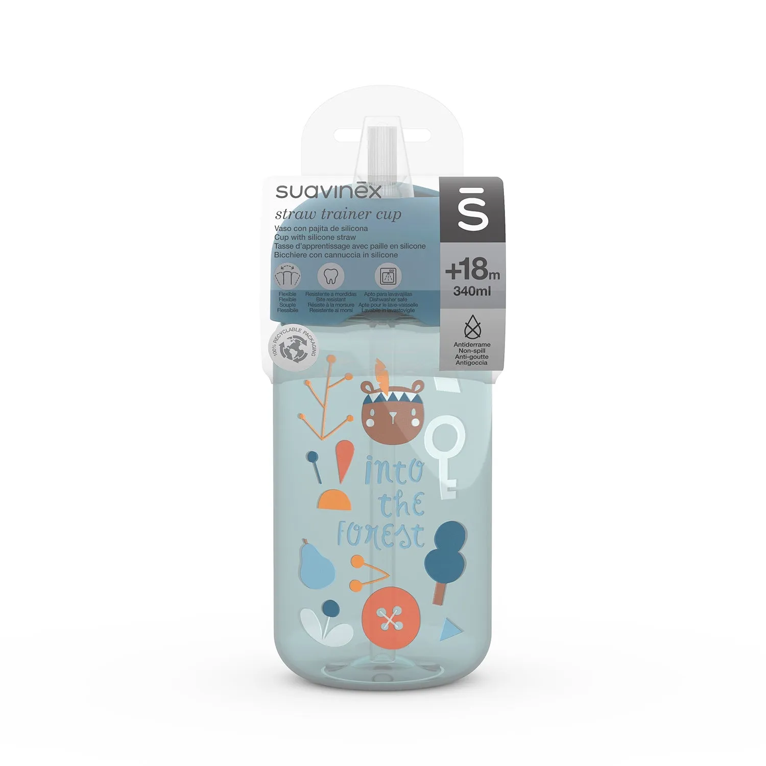 Botella con bombilla de silicona Suavinex Forest 340ml  18 meses