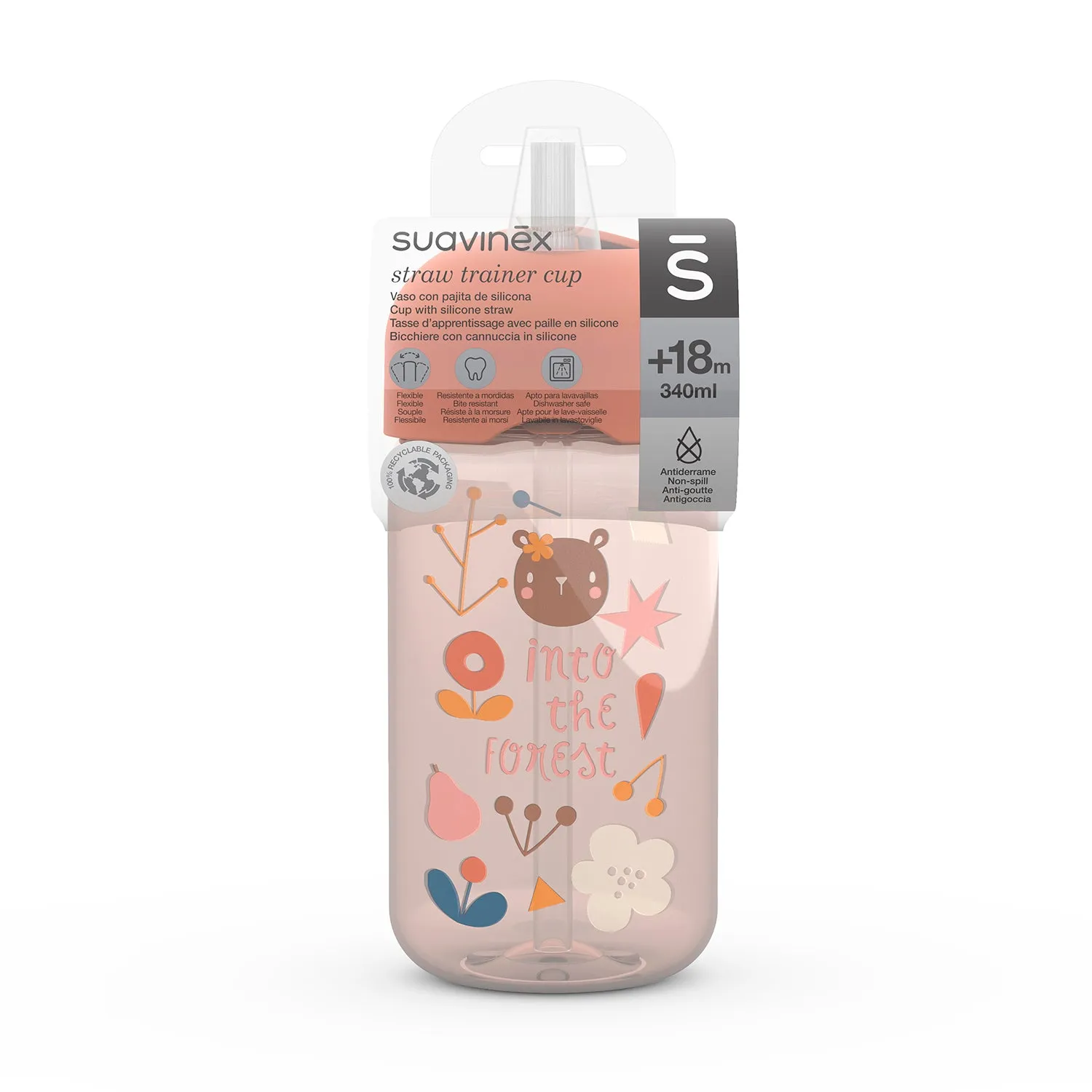 Botella con bombilla de silicona Suavinex Forest 340ml  18 meses