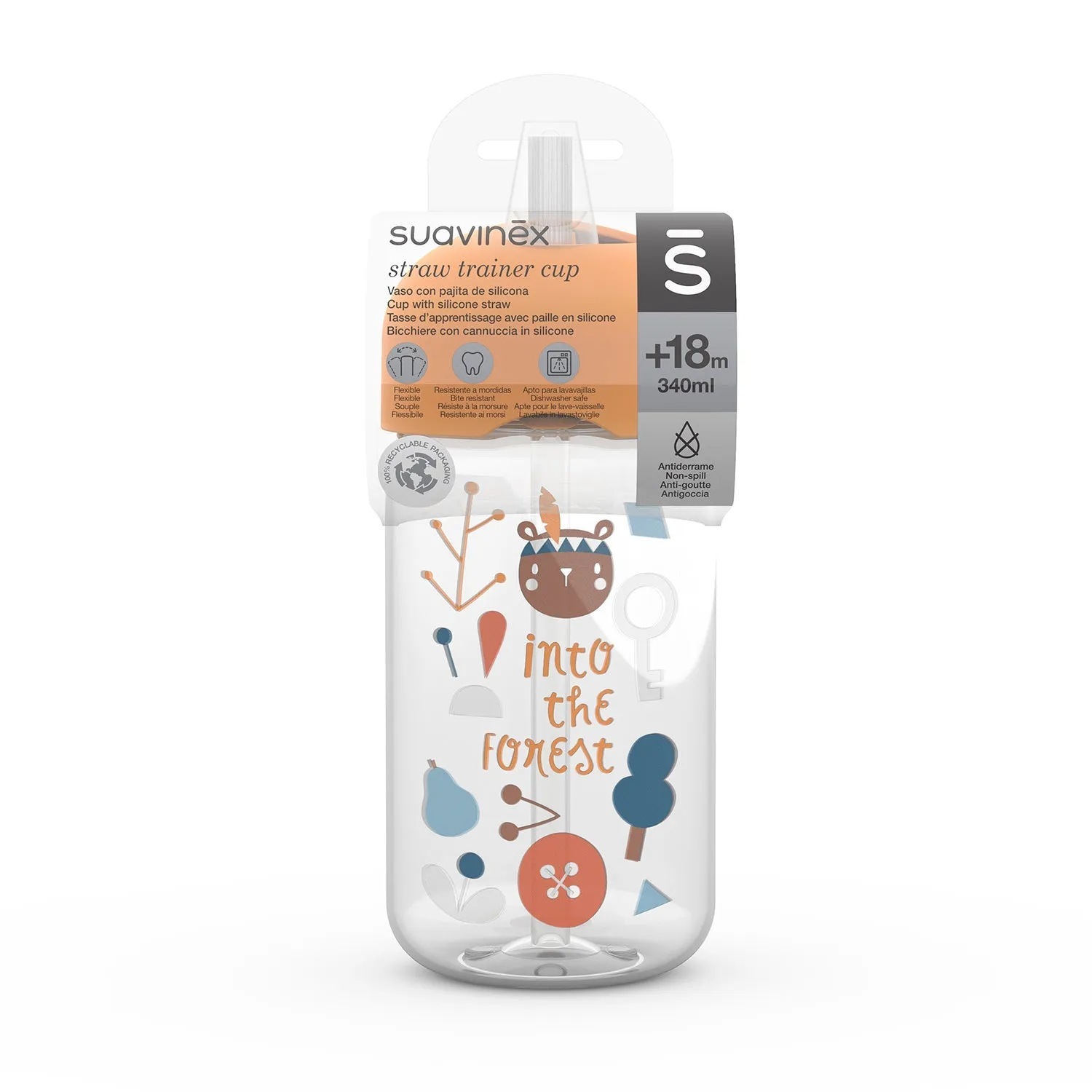 Botella con bombilla de silicona Suavinex Forest 340ml  18 meses
