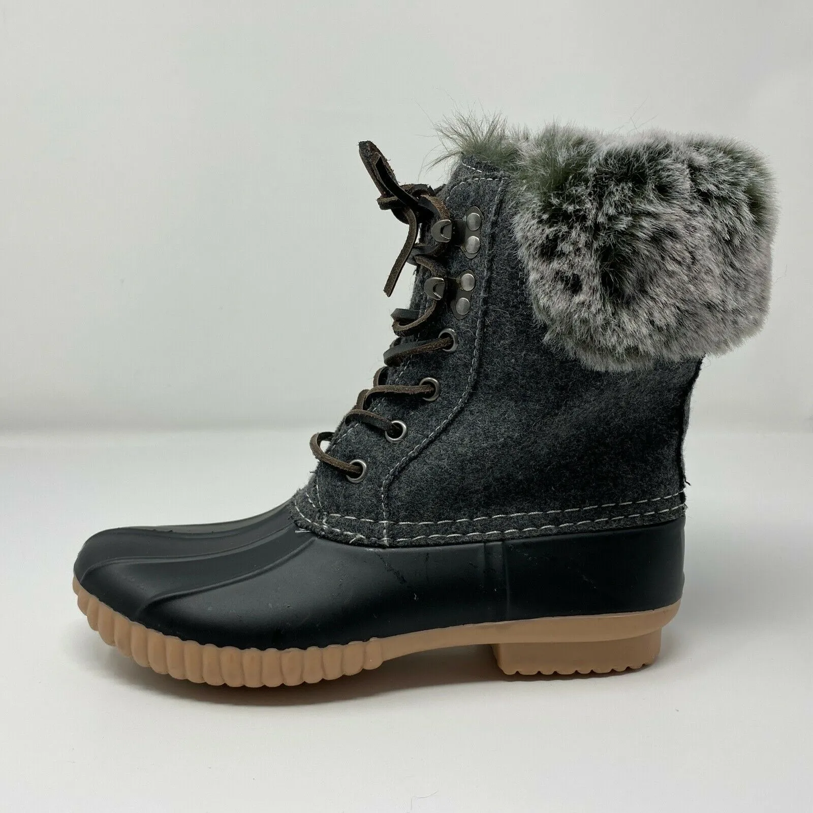 Brand new Report Ursela Black & Grey Lace Up Ultra Soft Faux Fur Duck Boots Women's Size 7.5! would fit youth size 5.5 as well! Retails $93 