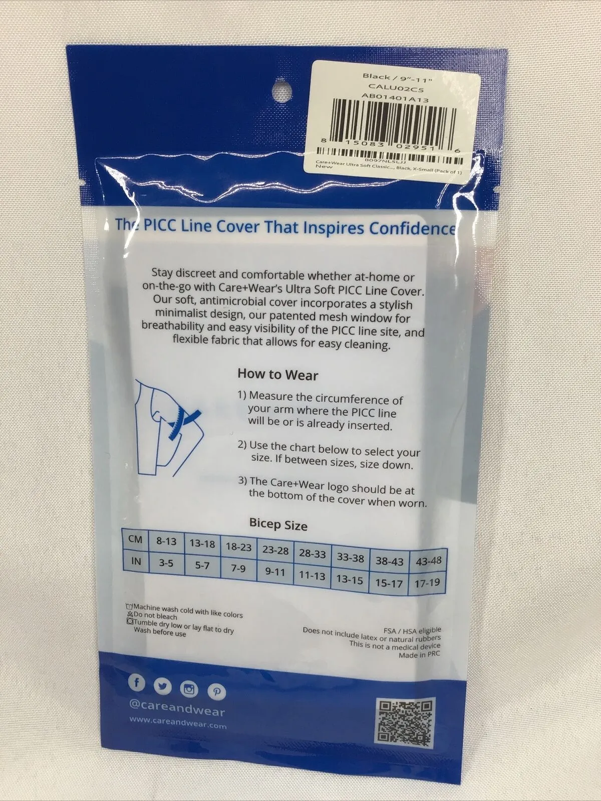 Care   Wear Picc Line Cover Mesh Breathable￼ Black 9-11” Bicep COMBINE SHIPPING