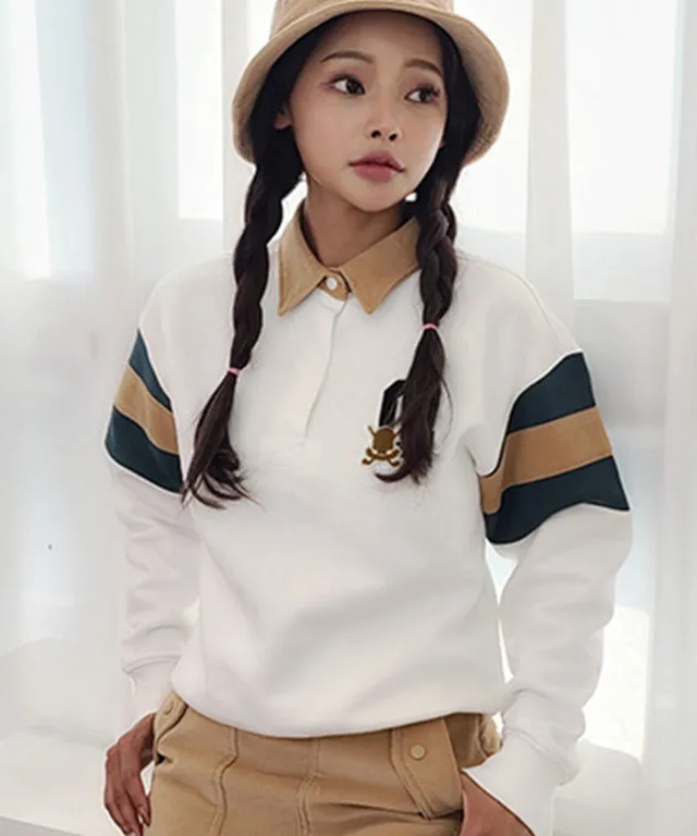 CHUCUCHU Cozy Lined Collar Top - White