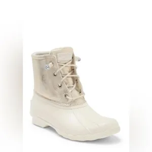 COPY - Sperry Boots saltwater shimmer ivory duck boots. Size 7.5