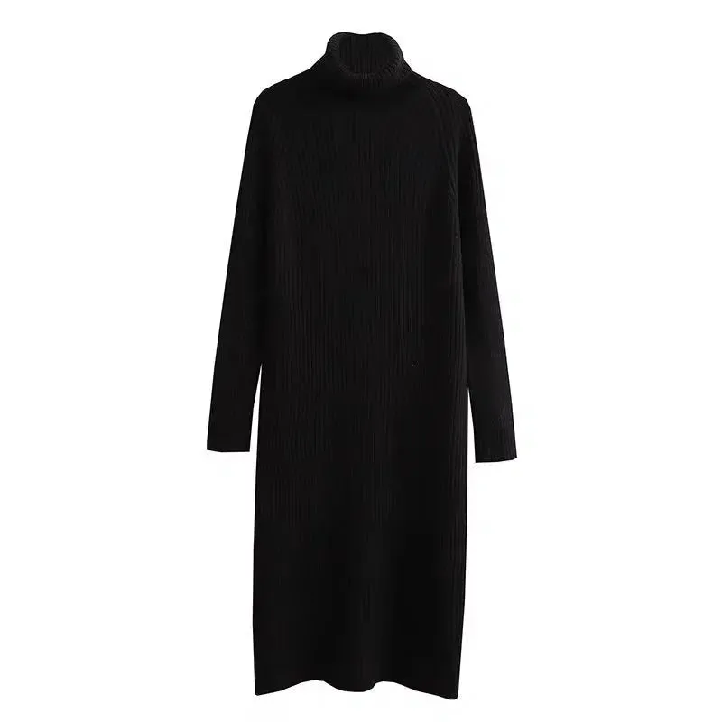 Cozy Ribbed Knit Turtleneck Dress
