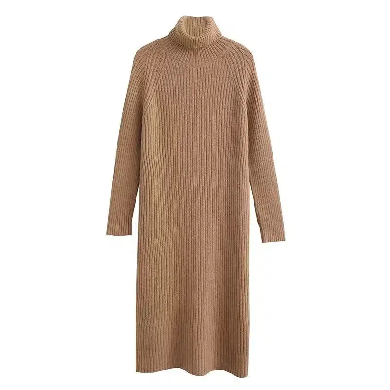 Cozy Ribbed Knit Turtleneck Dress