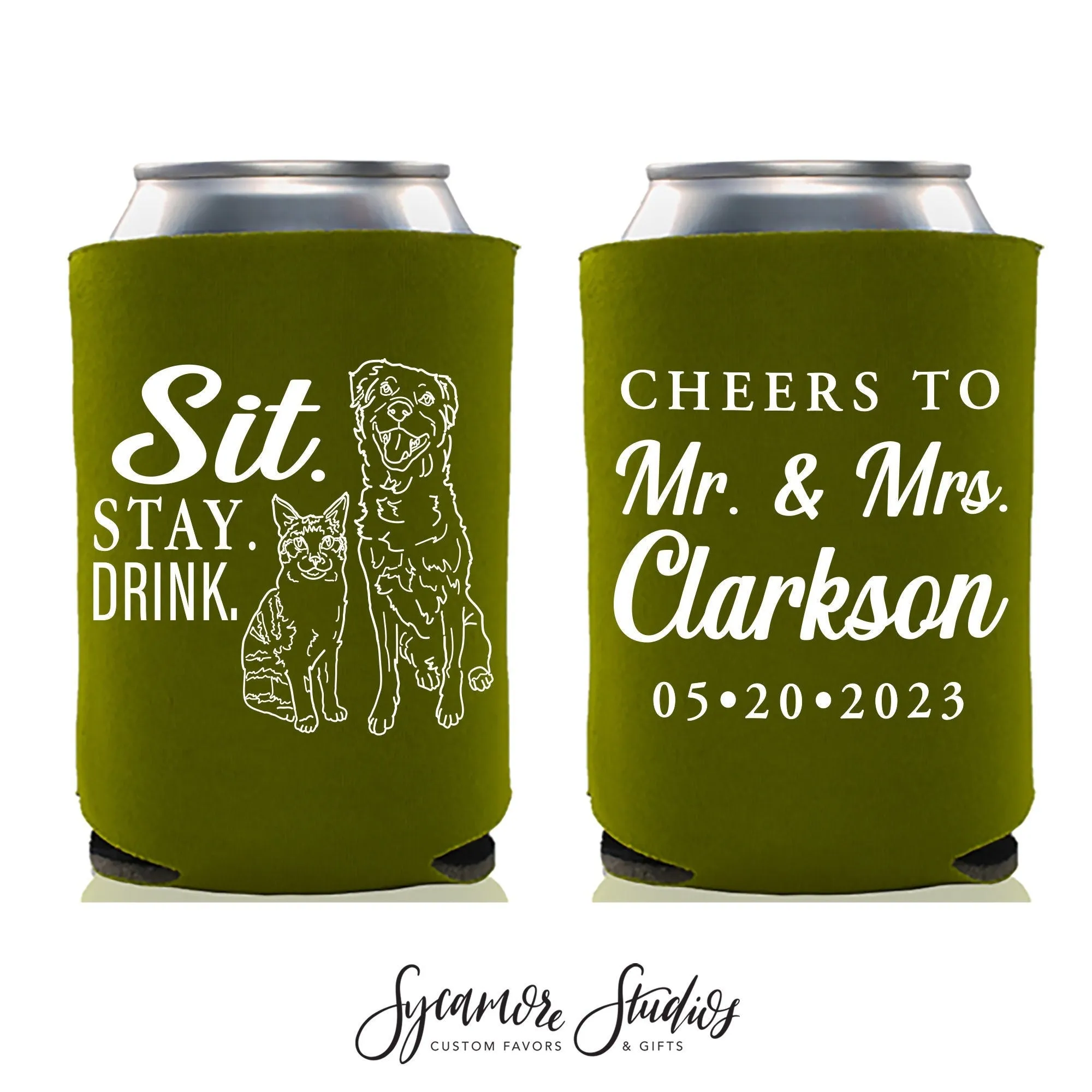 Custom Pet Illustration - Wedding Can Cooler #205R