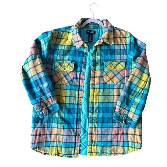 Denim&amp;Co XL Plaid Lined Snap Shacket XL