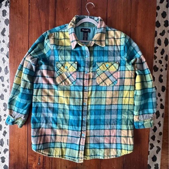 Denim&amp;Co XL Plaid Lined Snap Shacket XL