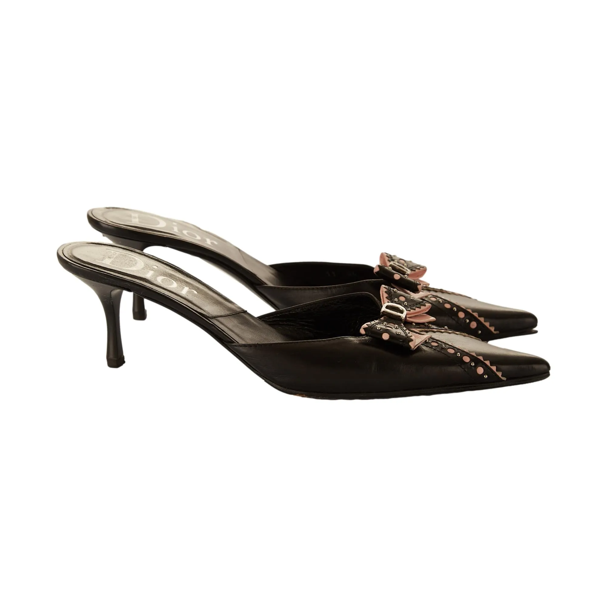 Dior Black Logo Studded Bow Kitten Heels
