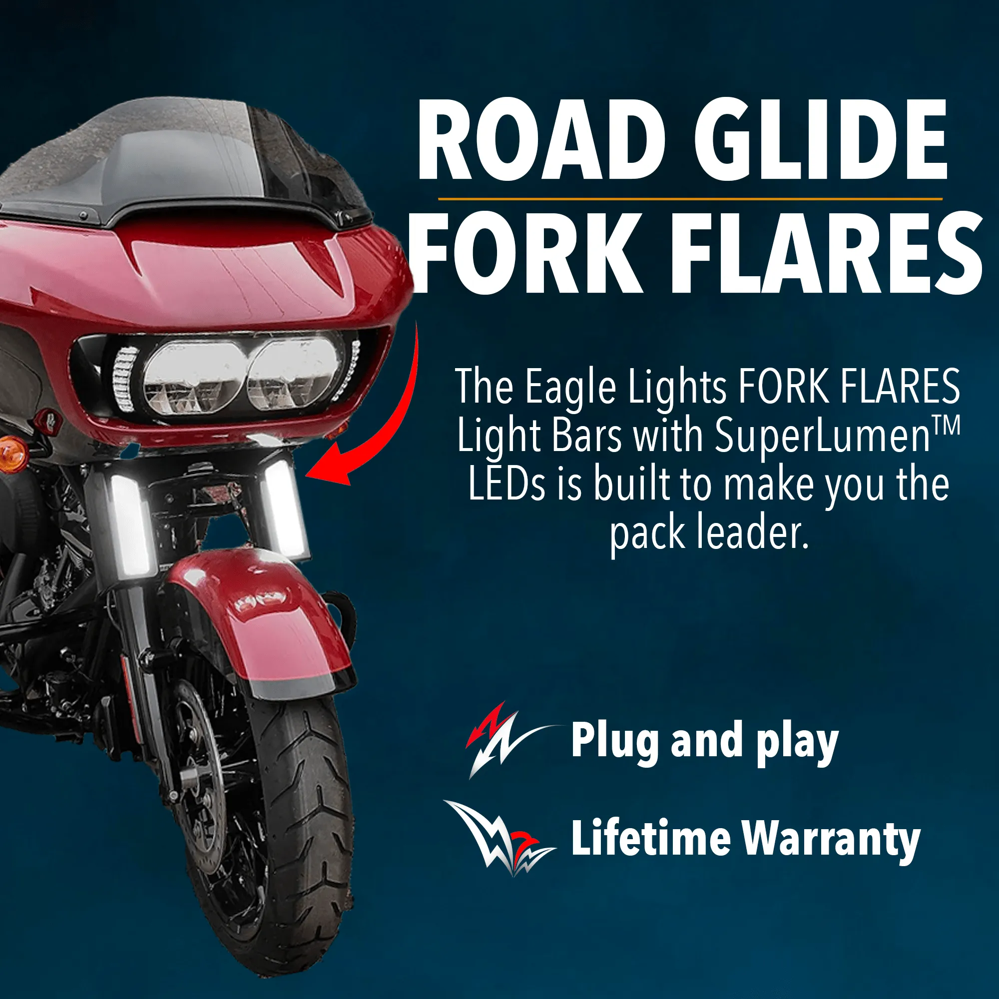 Eagle Lights LED FORKFLARES™ Light Cover for 2015 to Current Harley Davidson Road Glide Models