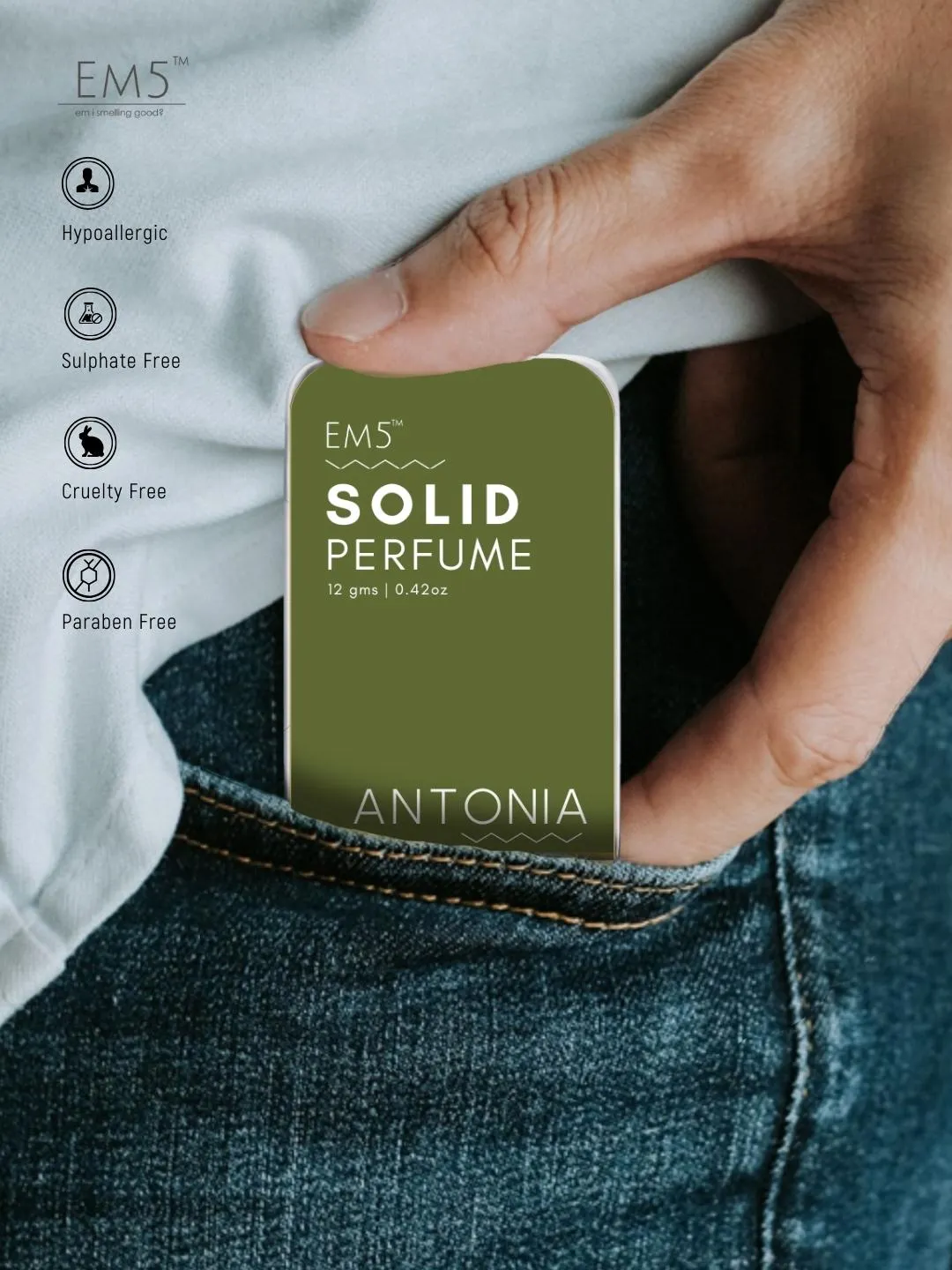 EM5™ Antonia | Solid Perfume for Men | Alcohol Free Strong lasting fragrance | Woody Earthy Spicy | Goodness of Beeswax   Shea Butter