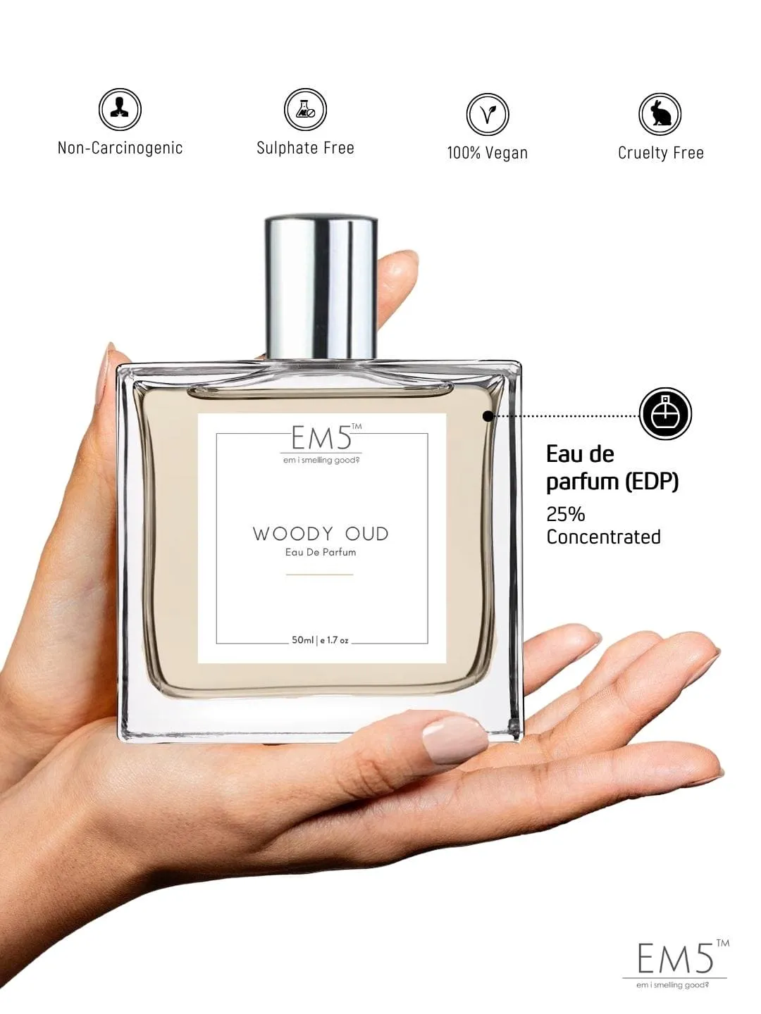 EM5™ Woody Oud Unisex Perfume EDP Spray for Men & Women | Woody Oud Spicy Fragrance Accords | Luxury Gift for Him / Her | Variants Available: 50 ml Spray / 15 ml Spray