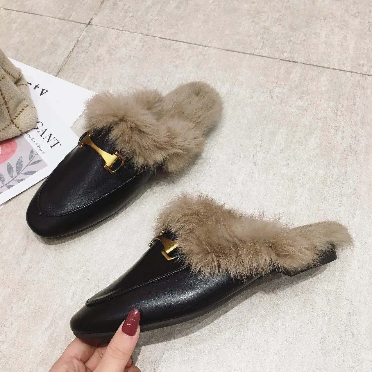 Faux Fur Flats