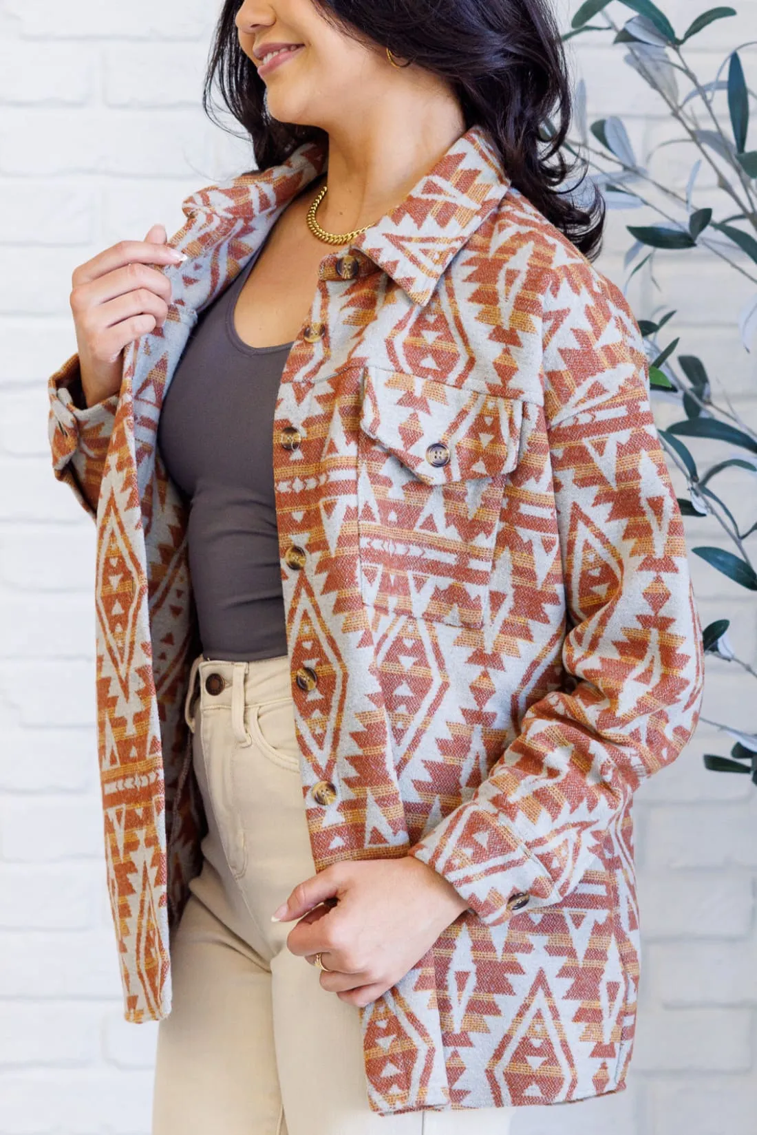 Flannel Shacket in Aztec Print