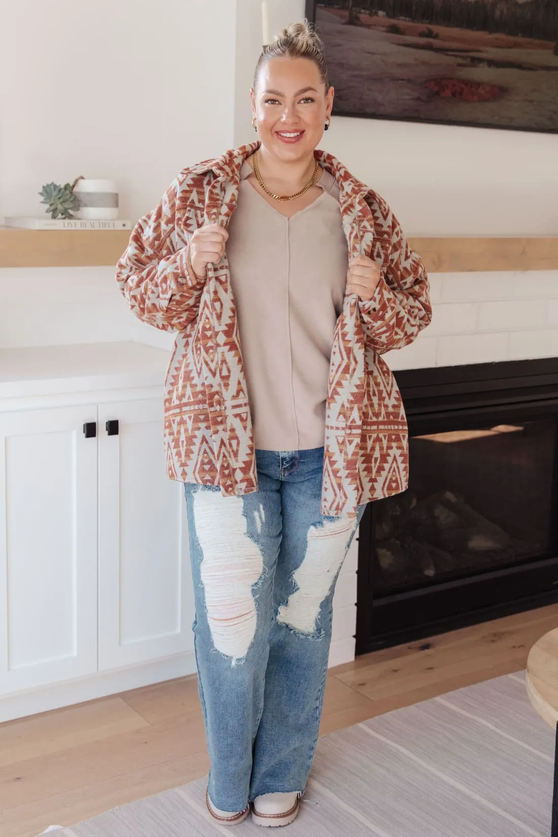 Flannel Shacket in Aztec Print