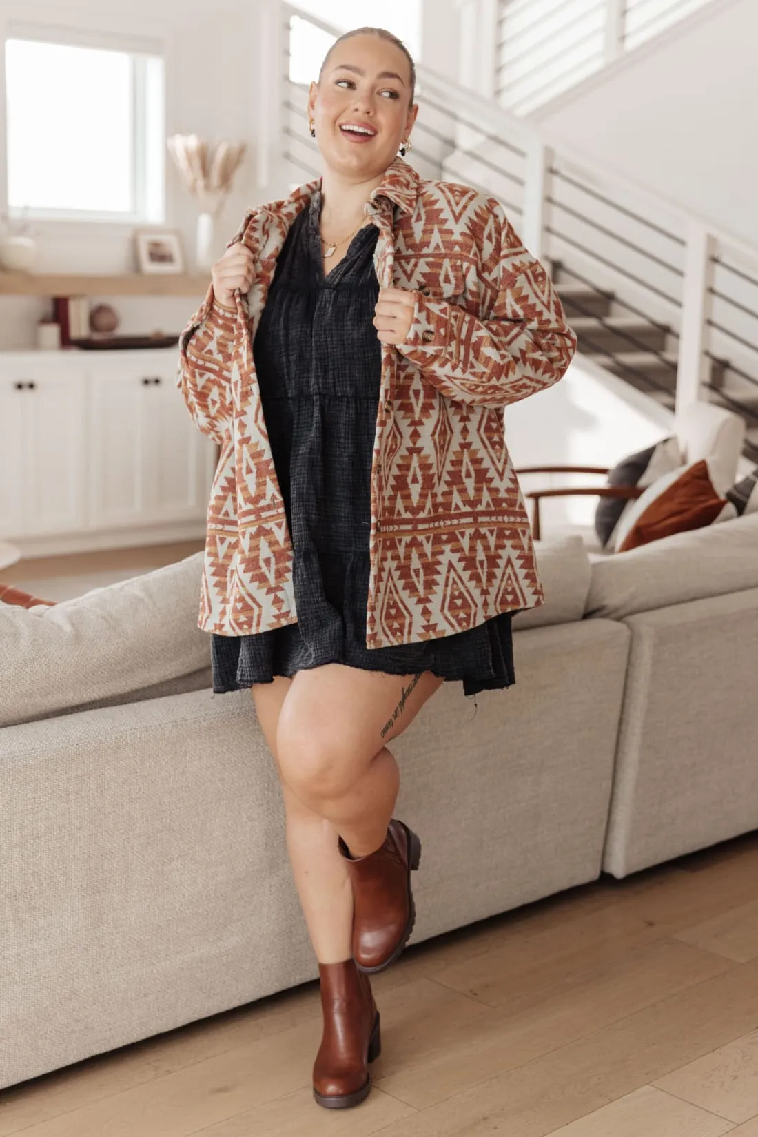 Flannel Shacket in Aztec Print