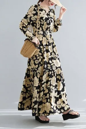 Floral Printed V Neck Maxi Dress