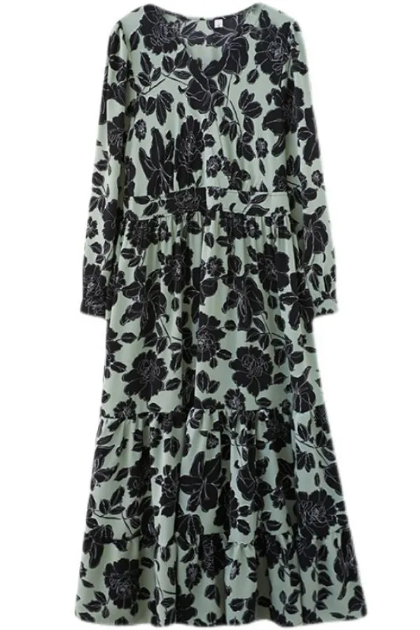 Floral Printed V Neck Maxi Dress