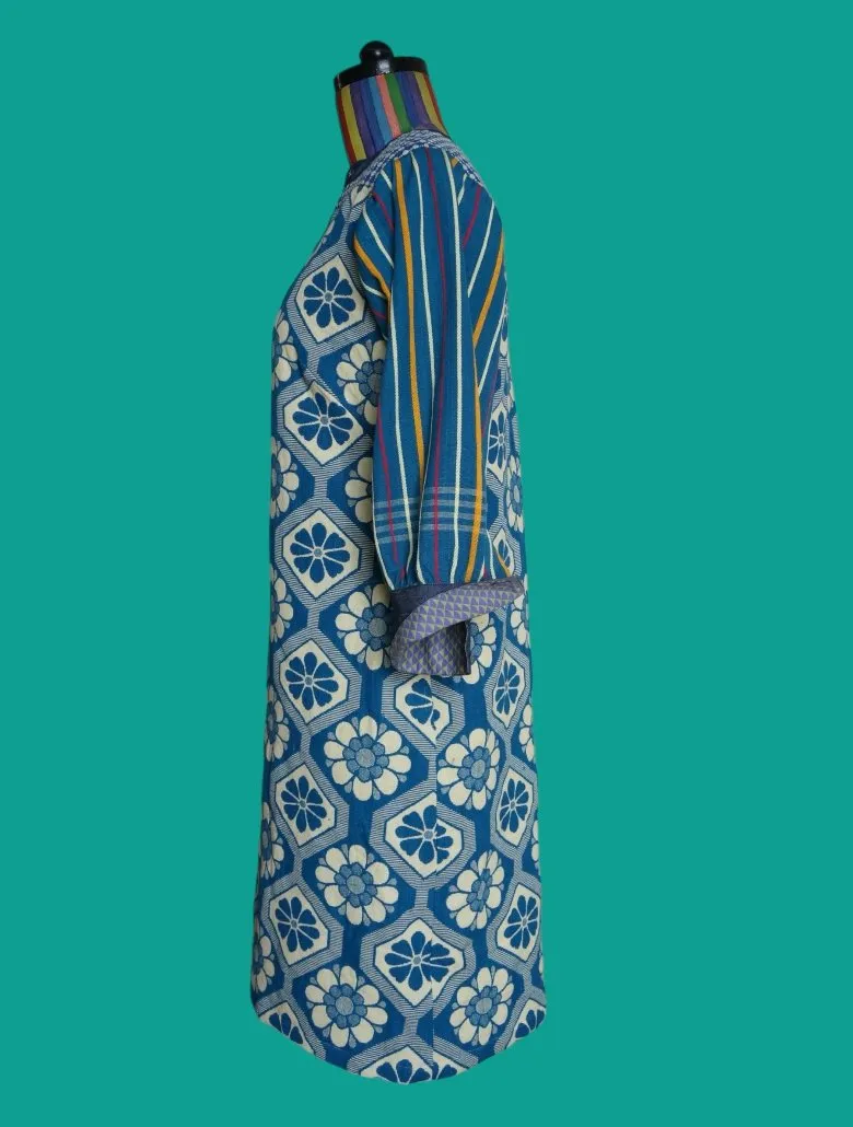 Flower Patterned Hand Woven Shirt Dress
