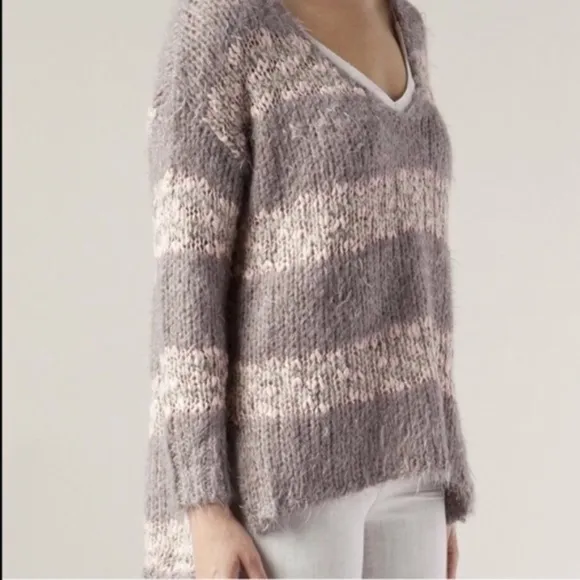 Free People Linus Pink and Grey Fuzzy Sweater M 0599