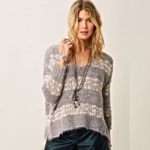 Free People Linus Pink and Grey Fuzzy Sweater M 0599