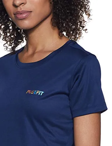 Fusefit Women's Plain Slim fit Sports T-Shirt (FFA-WT001-03_Navy Small)