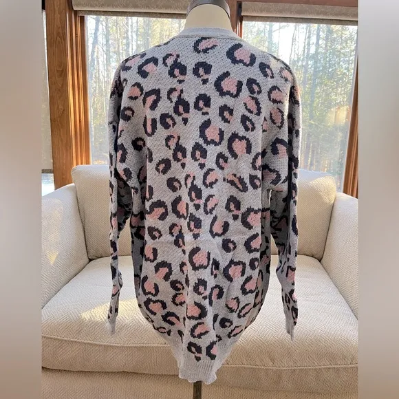 Grey Leopard Knit Sweater Cardigan