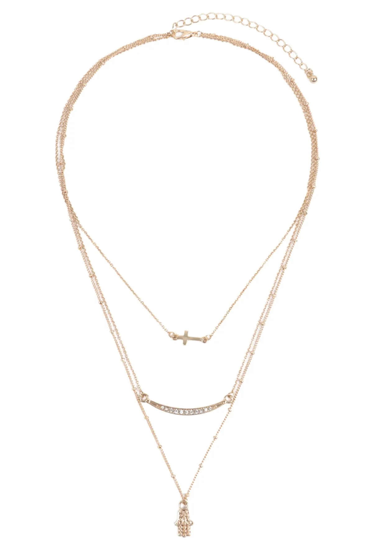 HAMSA HAND EVIL EYE WITH CROSS PENDANT LAYERED NECKLACE