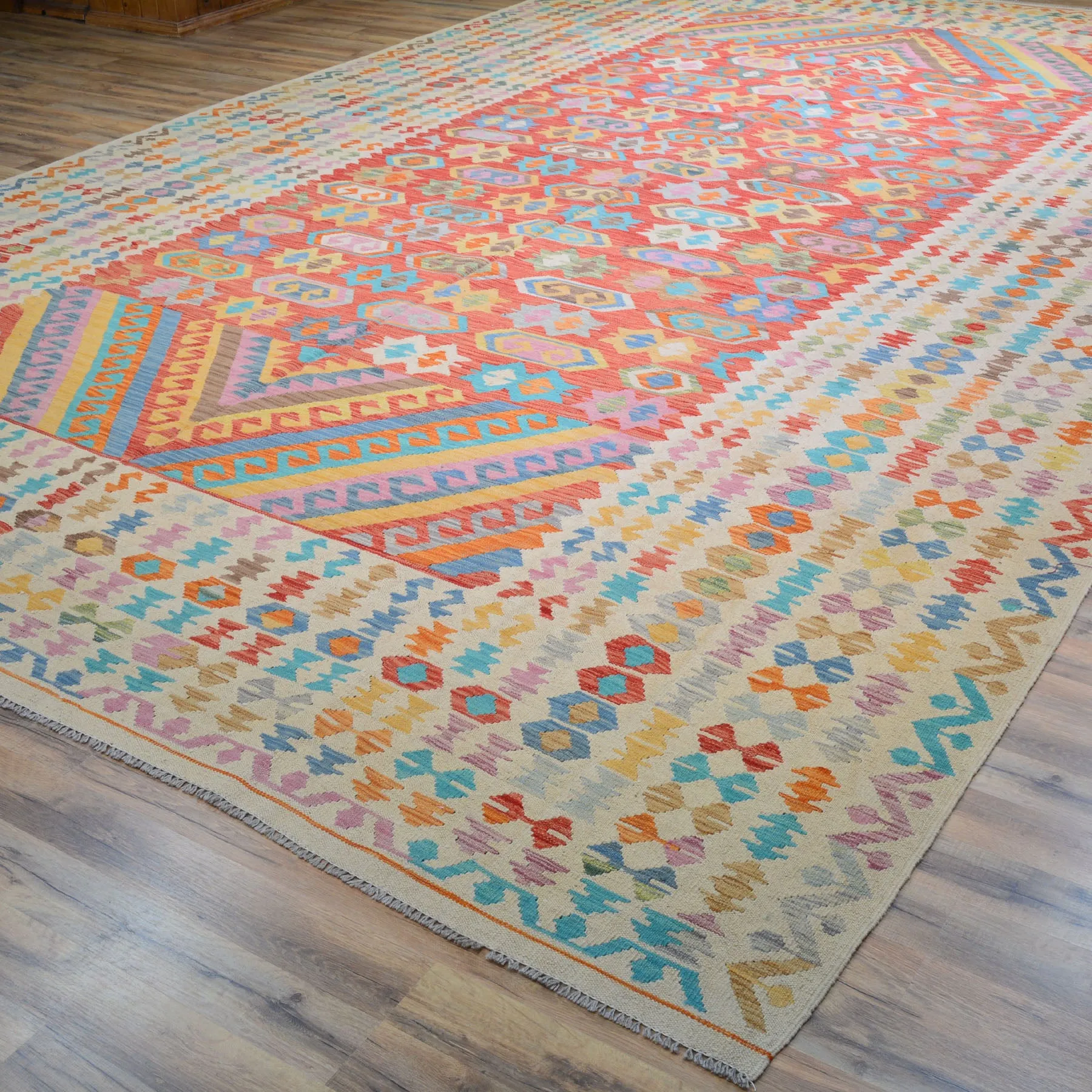 Hand-Woven Afghan Tribal Mimana Kilim Wool Rug (Size 10.2 X 16.0) Brrsf-591