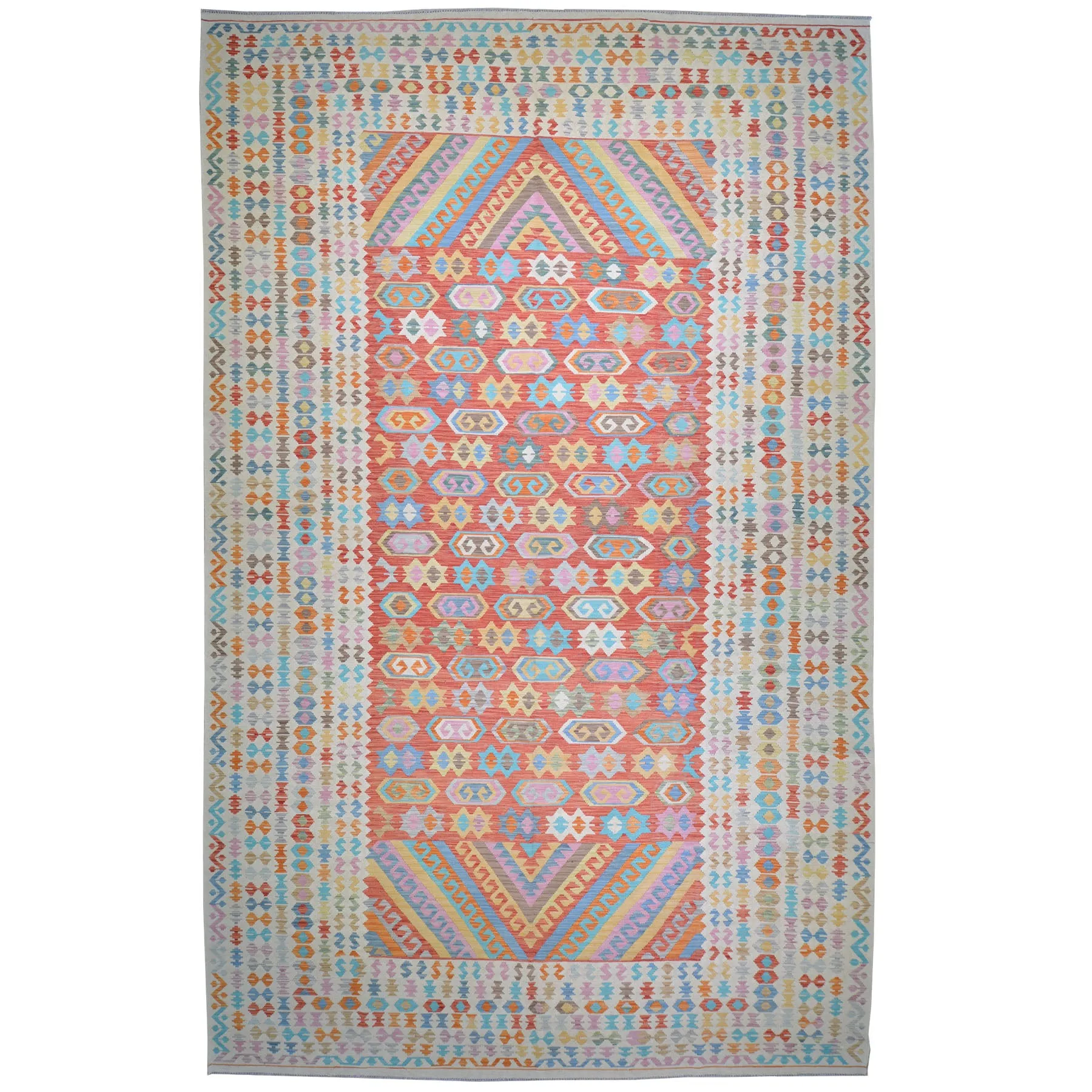 Hand-Woven Afghan Tribal Mimana Kilim Wool Rug (Size 10.2 X 16.0) Brrsf-591